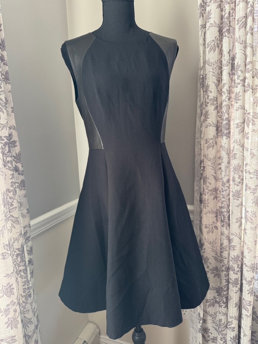 Rebecca Taylor A-Line Black Dress w/ Leather Detailing - Size 6